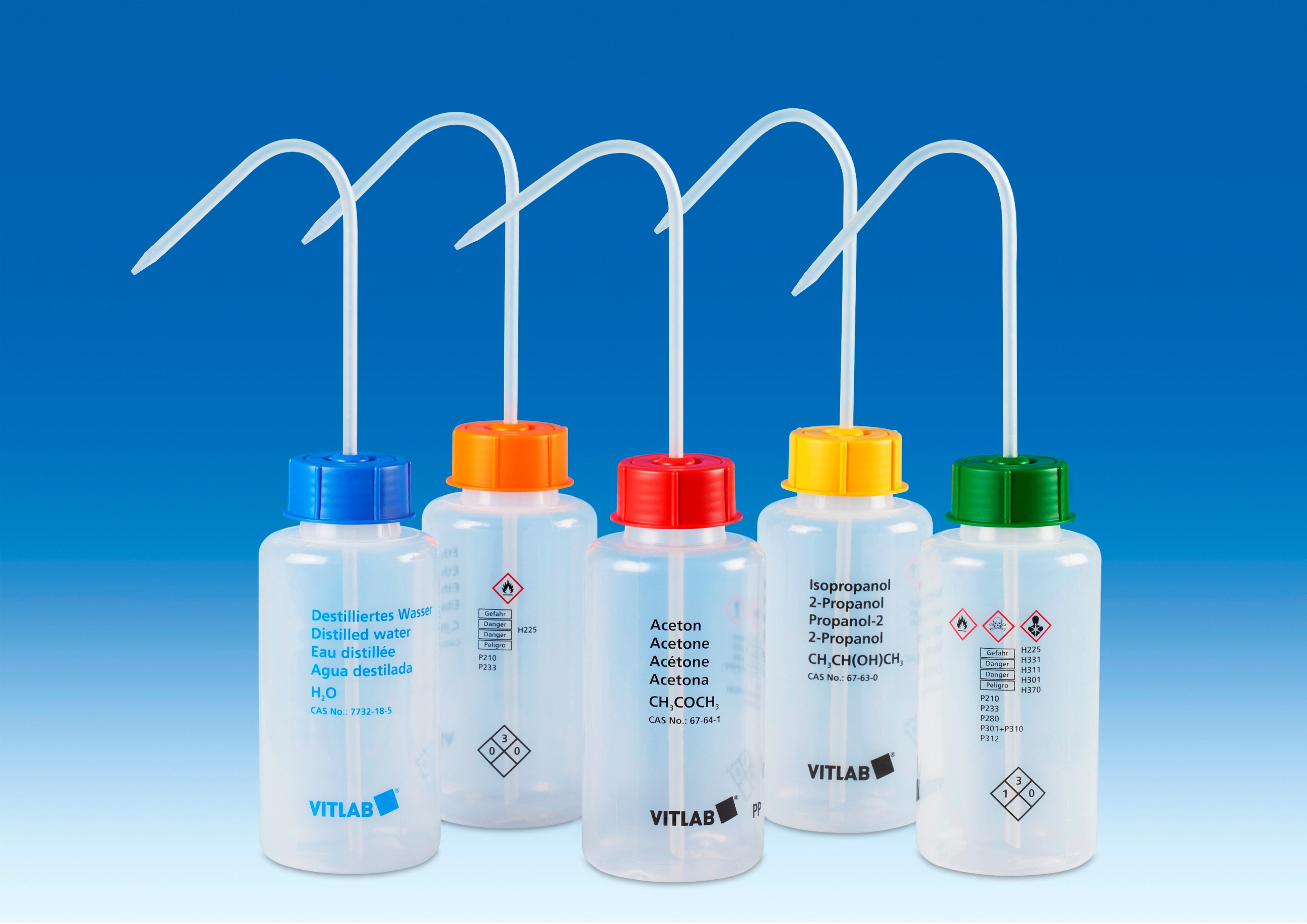 VITSAFE safety wash bottles 500ml (Heptane), wide-mouth (Pack of 6)